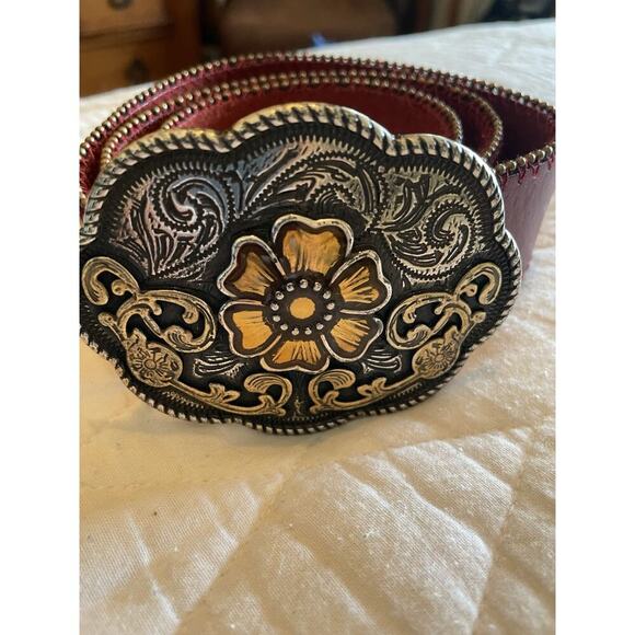 Cache Red Leather Belt with Gold & Silver Buckle - Size S main image 9